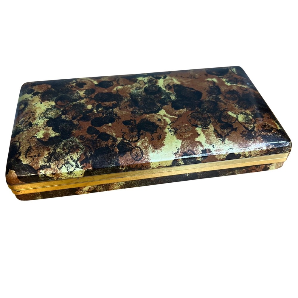 Mele Vintage Jewelry Box Tortuoise‎ Earring Clamshell Brown Gold Mid Century